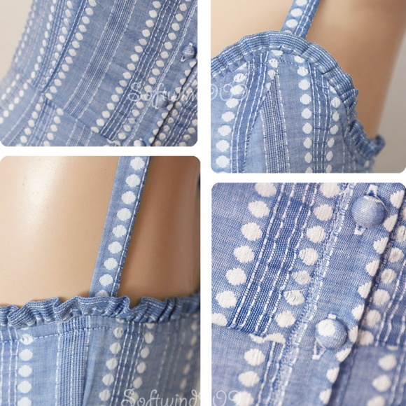 Light Blue Striped Button Cotton Cute Fitted Dress - Picture 5 of 8